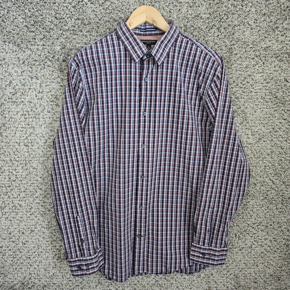 Banana Republic Shirt Mens XL Blue Plaid Button Down Slim Fit Long Sleeve Casual